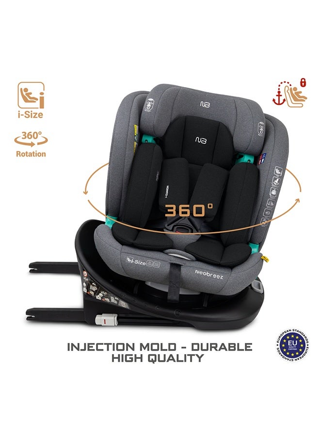 neobreez مقعد سيارة للأطفال Neobreez i-GUARDIA 360° ISOFIX i-Size، مقعد قابل للتحويل للأطفال، ECER129، قابل للإمالة والتعديل، حماية من الصدمات الجانبية، 0-12 سنة، 0-36 كجم، مجموعة 0 +/1/2/5 - رمادي أسود - Image 3